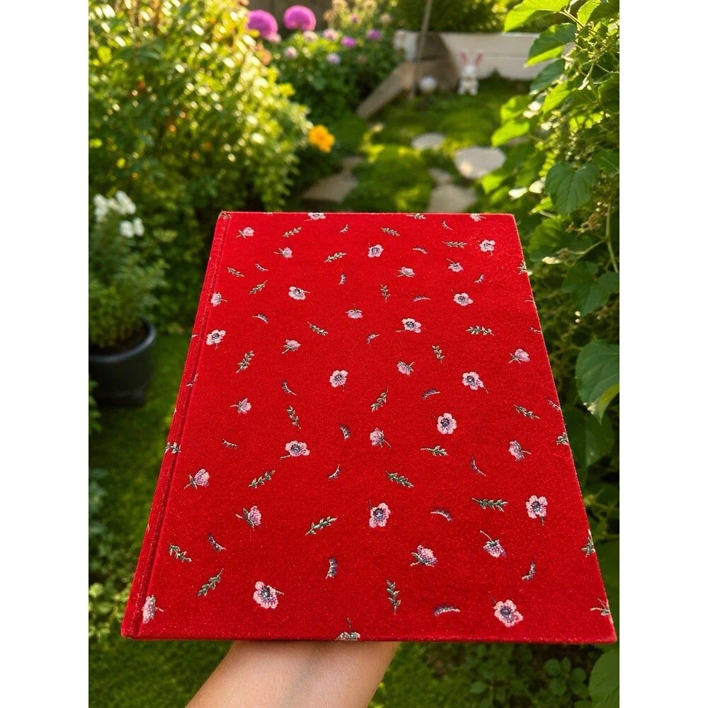 VTG 1980s  Anything Book Blank Journal Red Floral Corduroy Fabric Hardcover